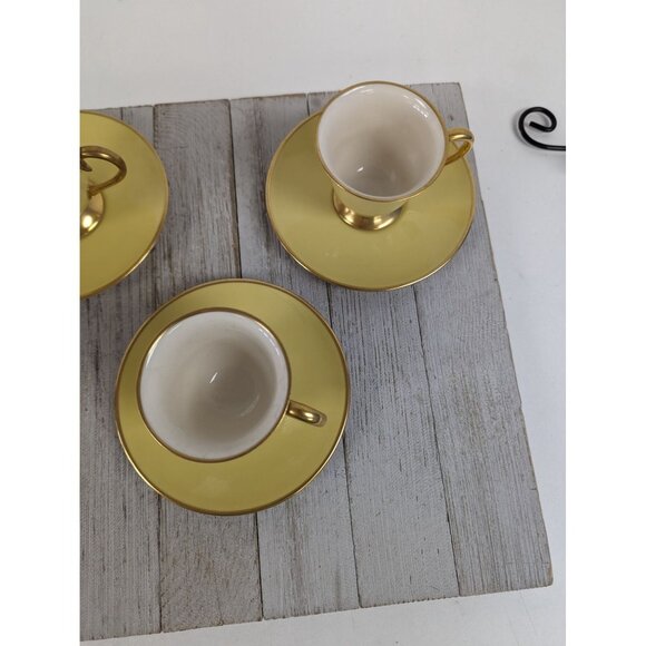Flintridge Sylvan China Small Espresso Cups Saucers Set 4 California Yellow Gold - Picture 3 of 9
